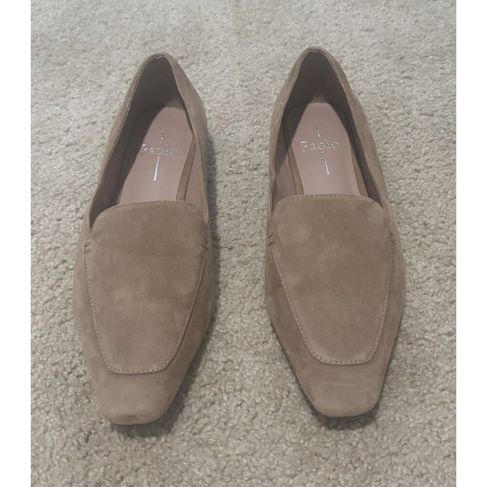 Linea Paolo Beige Nude Suede Flats Loafers Square Toe Shoes Women's 6.5